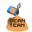 Bean Team logo, Kaatunut papupurkki, josta valuu teksti Bean Team