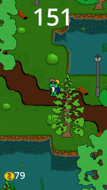 Lippispäinen sammakko seisoo polulla vehreässä puistossa