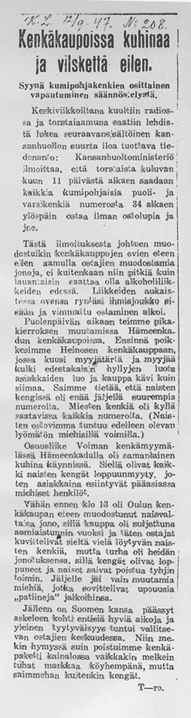 Kansanlehti 12.9.47: Kenkkaupoissa kuhinaa ja vilskett eilen