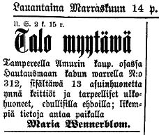 Lehti-ilmoitus, Aamulehti 14.11.1985.