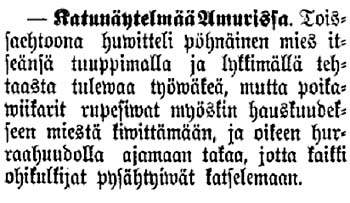 Amuria koskenut uutinen Aamulehdess, 6.9.1888.