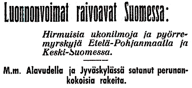 Otsikko Aamulehdessä 1.8.1934