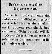 Kuva: Aamulehti 11.4.1917 - Senaatin toimivallan laajentaminen