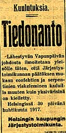 Kuva: Vapputiedonanto HS 30.4.1917 