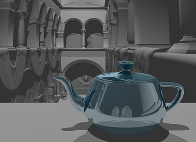 Shiny Utah Teapot inside the Sponza scene