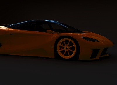 Sports car with shiny areas that are potentially difficult for real-time path tracing